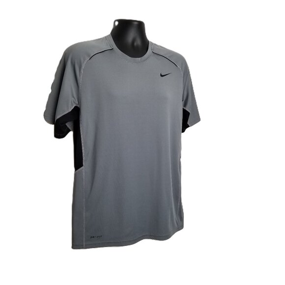 Nike Dri-Fit Athletic Shirt Size M Gray Black Mesh Panels Performance Activewear - Picture 1 of 10
